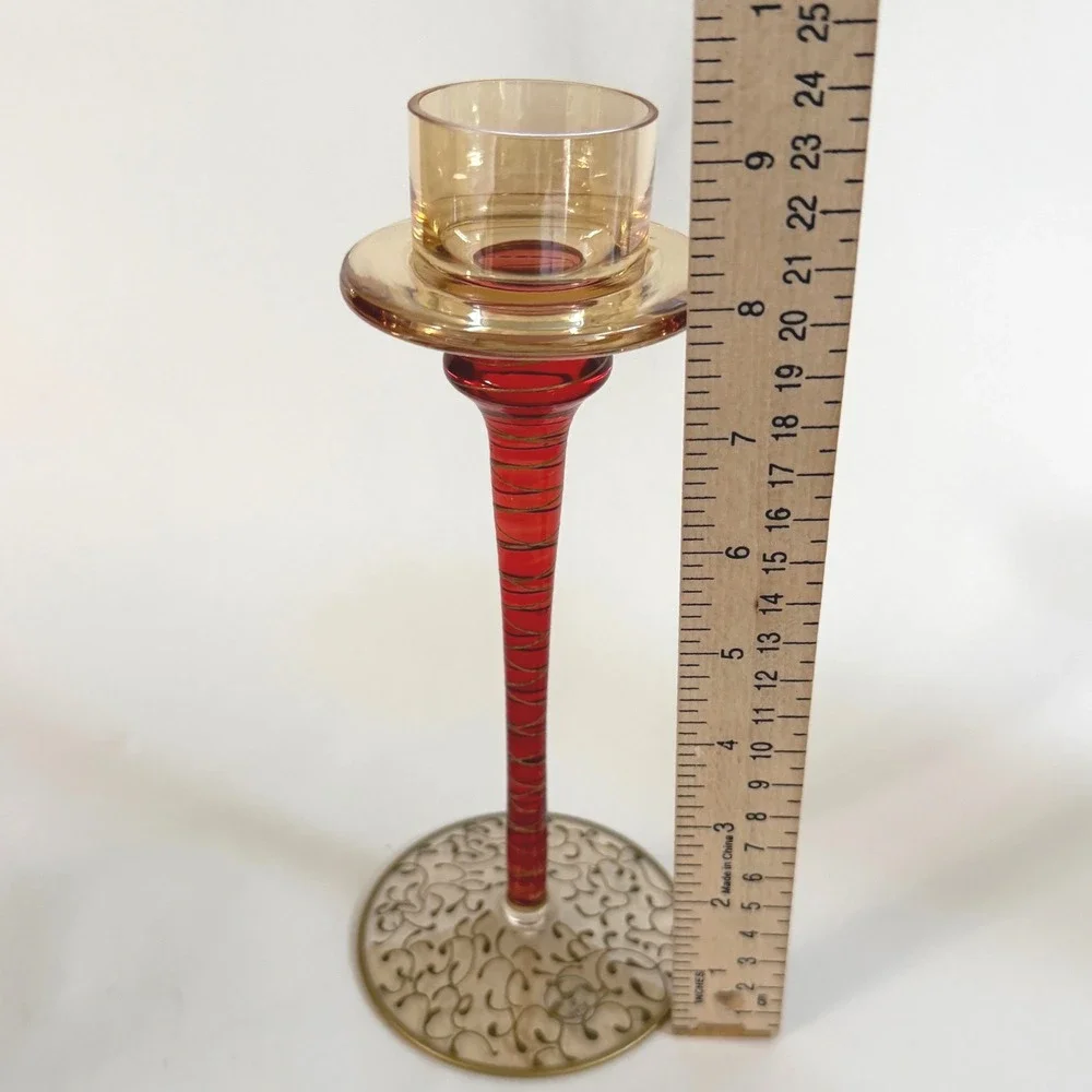 VINTAGE Pier 1 Jubilee Hand Blown Glass Hurricane Candle Holder Romania 14